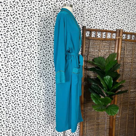 Victoria’s Secret | 90s Vintage Gold Label Turquoise Blue Midi Length Robe XS - Picture 5 of 10